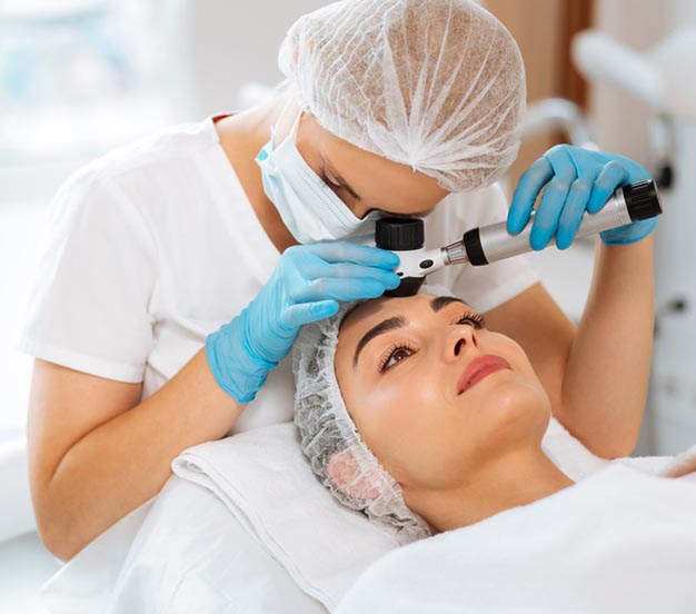 Dermatologist examining patient at CRH ENT MRI & Diagnostics Greater Noida